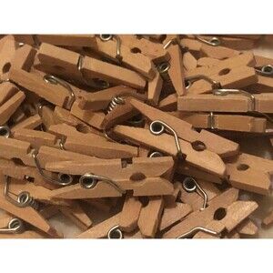 200 Mini Spring Clothes Pins Wood For Crafts Dollhouses Photo Paper 1" Inch